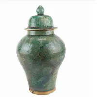 pot de gingembre chinois vintage | beaux-arts collection céramique chinoise bocal alimentaire vert peint à la main d23xh41cm